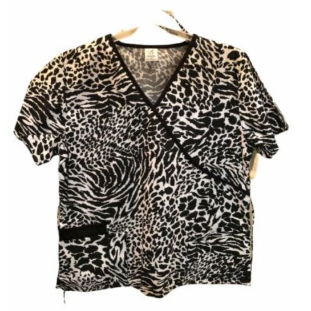 Zebra Animal Print Scrub Top 1X / 2X Black & White NEW Bobbie Brooks Womens